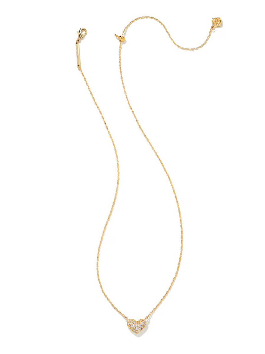 Kendra Scott Ari & Haven Heart Necklace Gift Set Ari Gold Pave Crystal Heart Necklace Haven Heart Gold Strand Necklace White CZ