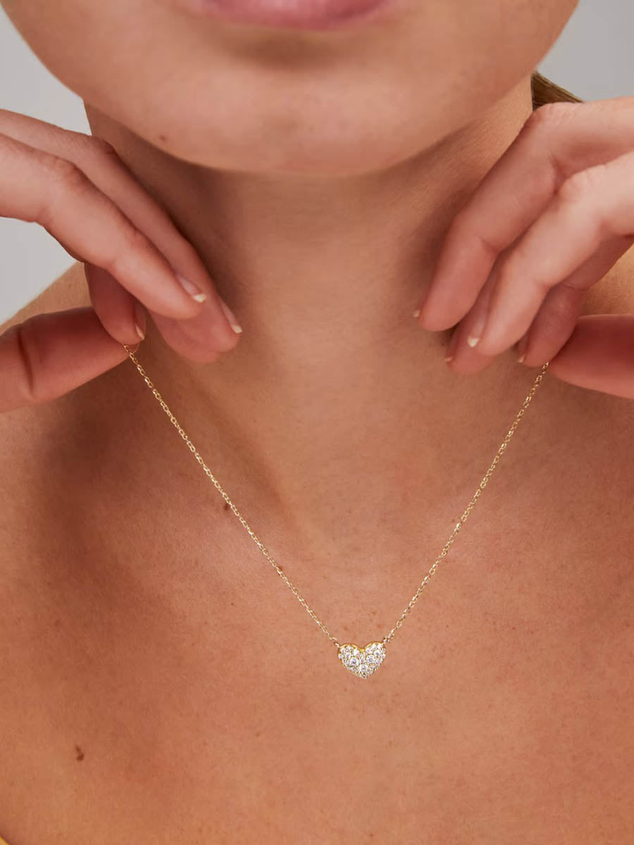 Kendra Scott Ari & Haven Heart Necklace Gift Set Ari Gold Pave Crystal Heart Necklace Haven Heart Gold Strand Necklace White CZ