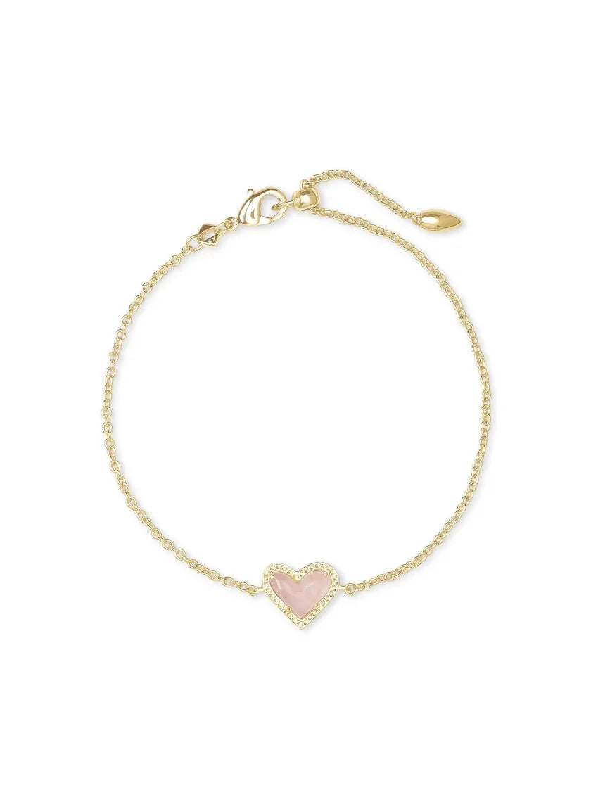 Kendra Scott Ari Heart Gold Chain Bracelet in Rose Quartz
