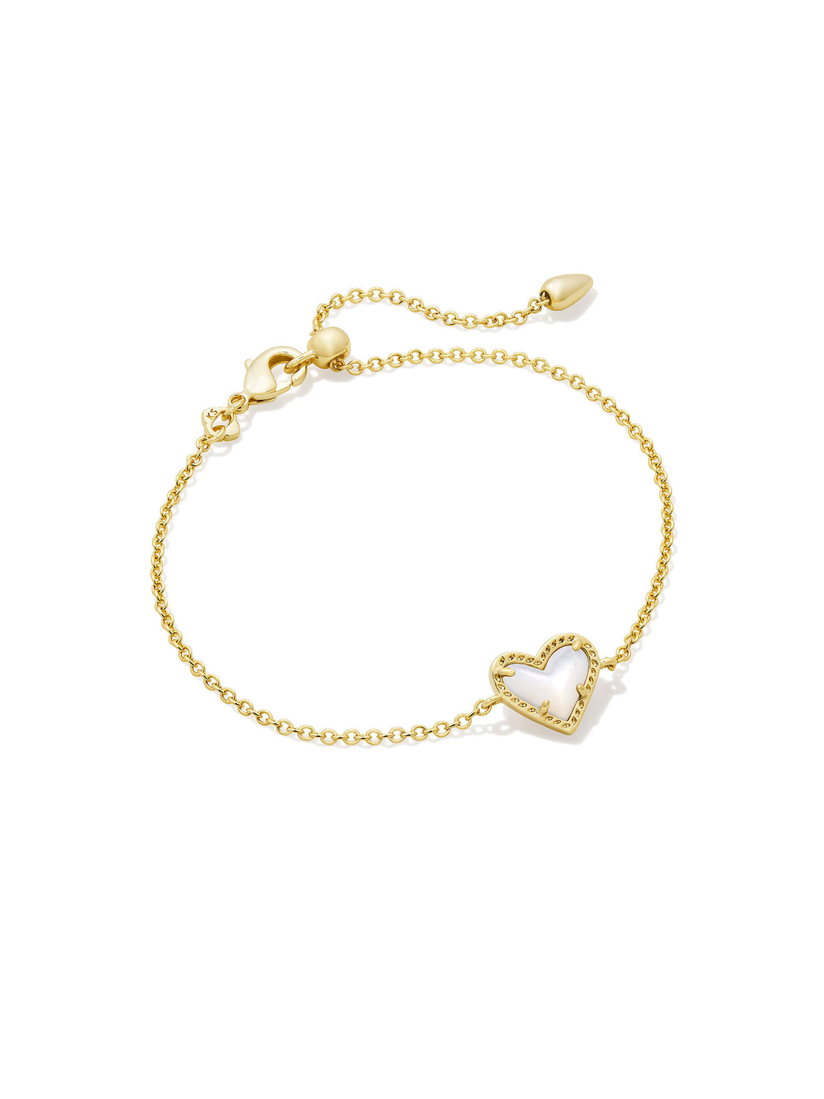 Kendra Scott Ari Heart Gold Delicate Chain Bracelet in Ivory Mother-of-Pearl