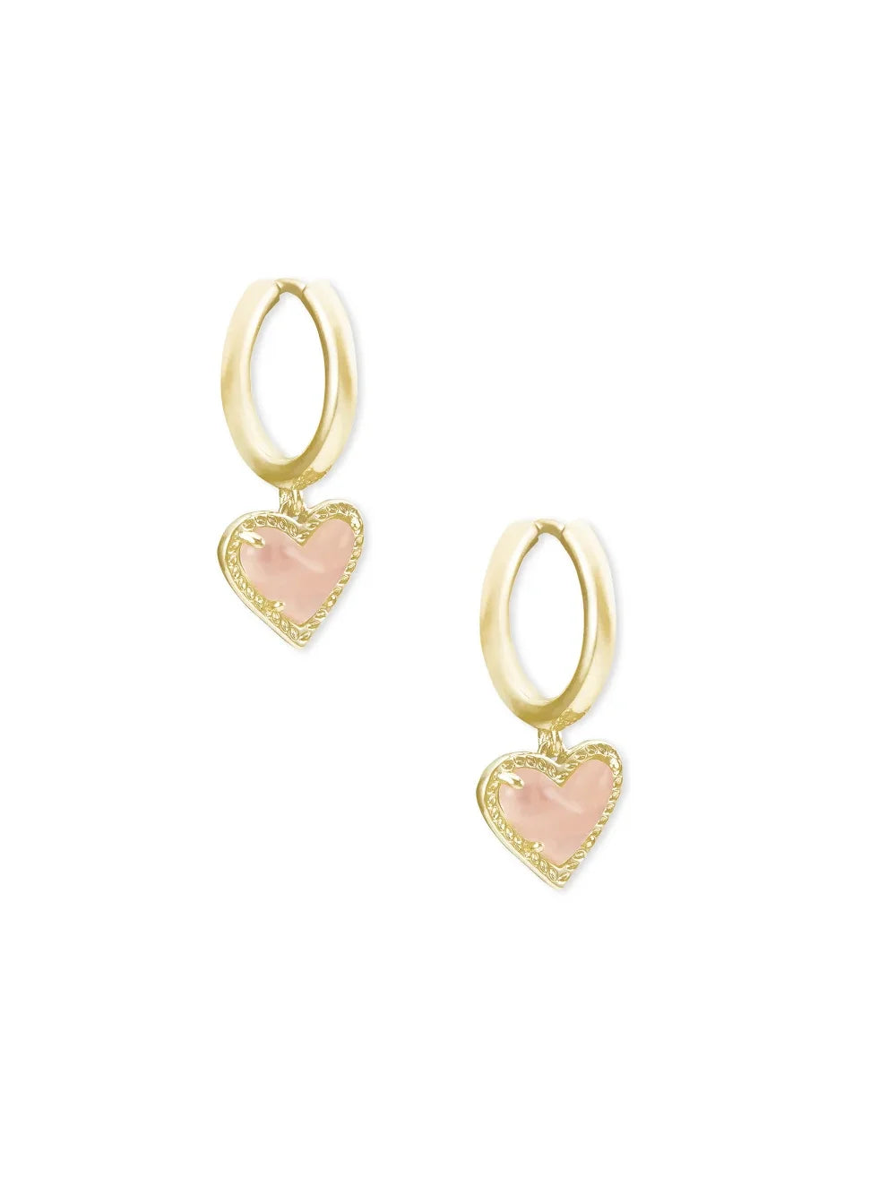 Kendra Scott Ari Heart Gold Huggie Earrings in Rose Quartz