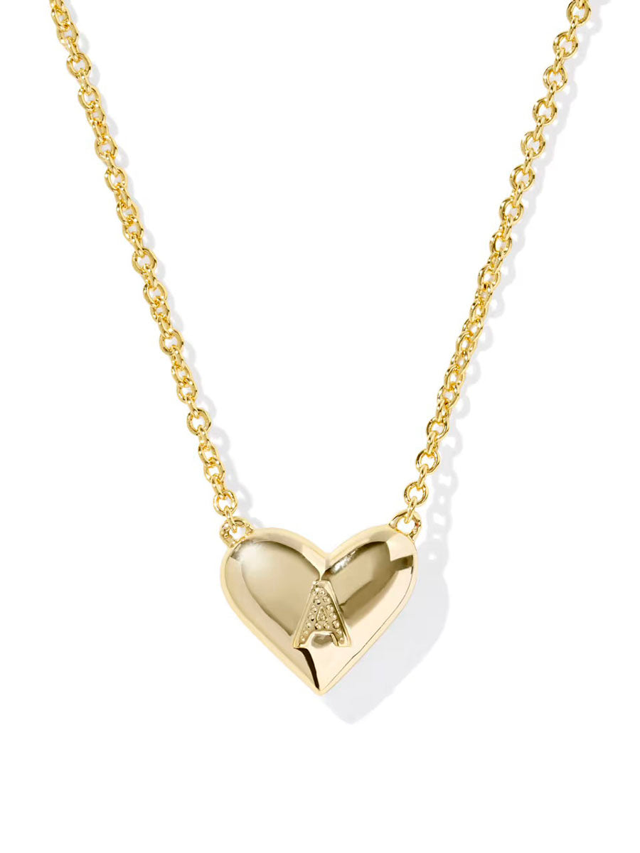 Kendra Scott Ari Heart Letter A Gold Short Pendant Necklace in Ivory Mother-of-Pearl