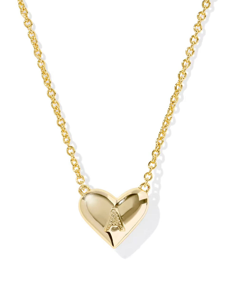 Kendra Scott Ari Heart Letter A Gold Short Pendant Necklace in Ivory Mother-of-Pearl