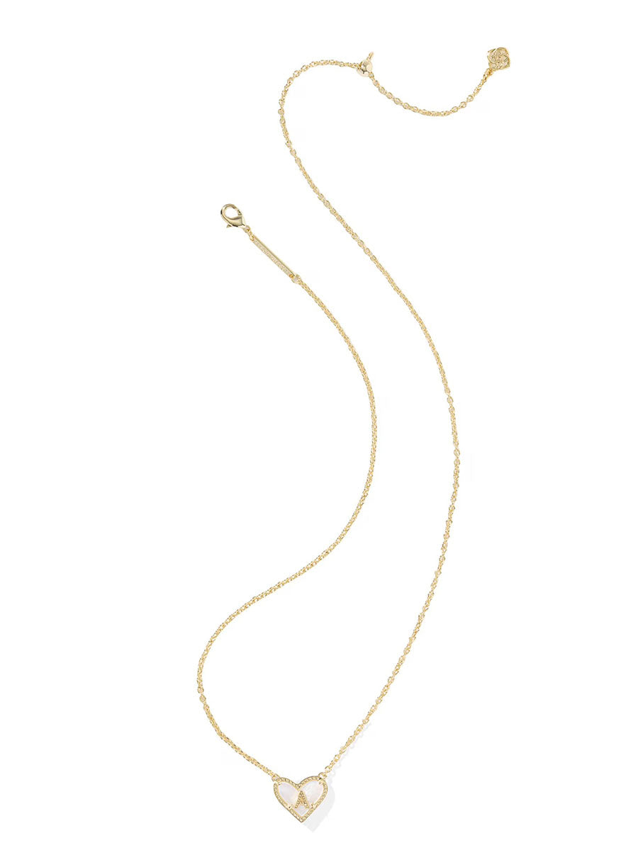 Kendra Scott Ari Heart Letter A Gold Short Pendant Necklace in Ivory Mother-of-Pearl