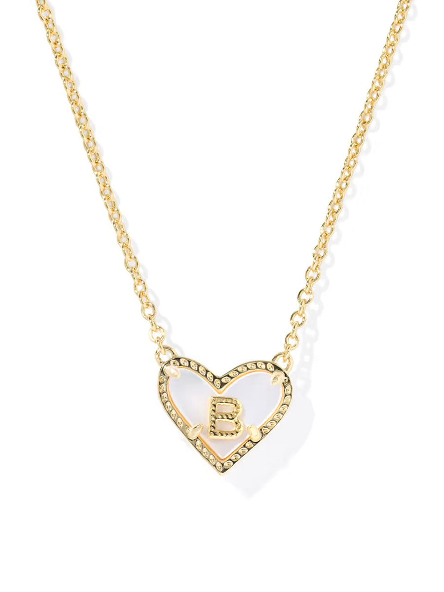 Kendra Scott Ari Heart Letter B Gold Short Pendant Necklace in Ivory Mother-of-Pearl
