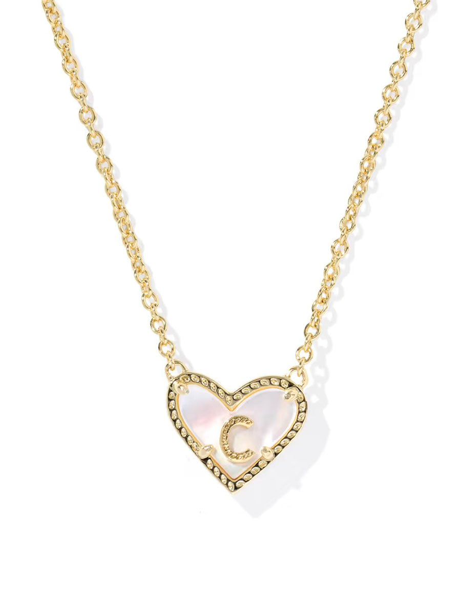 Kendra Scott Ari Heart Letter C Gold Short Pendant Necklace in Ivory Mother-of-Pearl