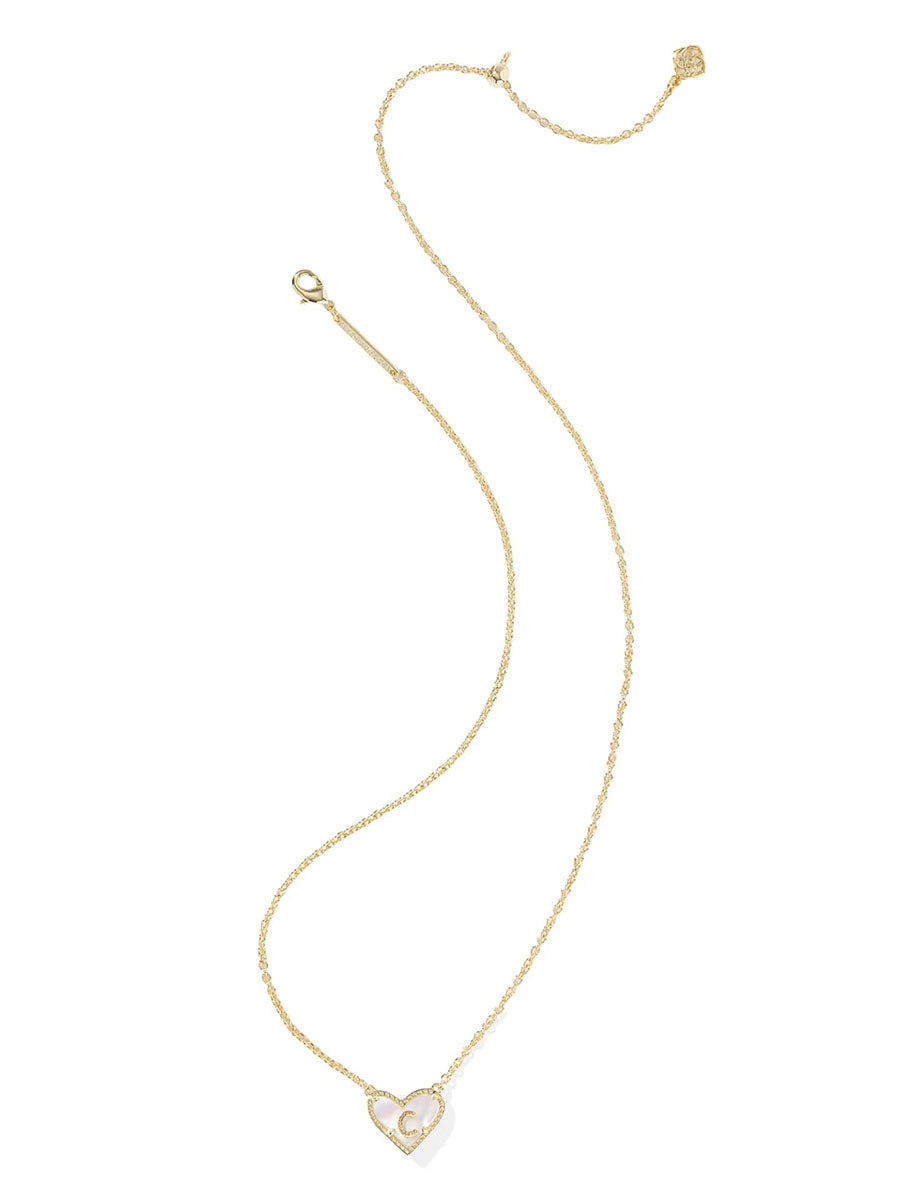 Kendra Scott Ari Heart Letter C Gold Short Pendant Necklace in Ivory Mother-of-Pearl