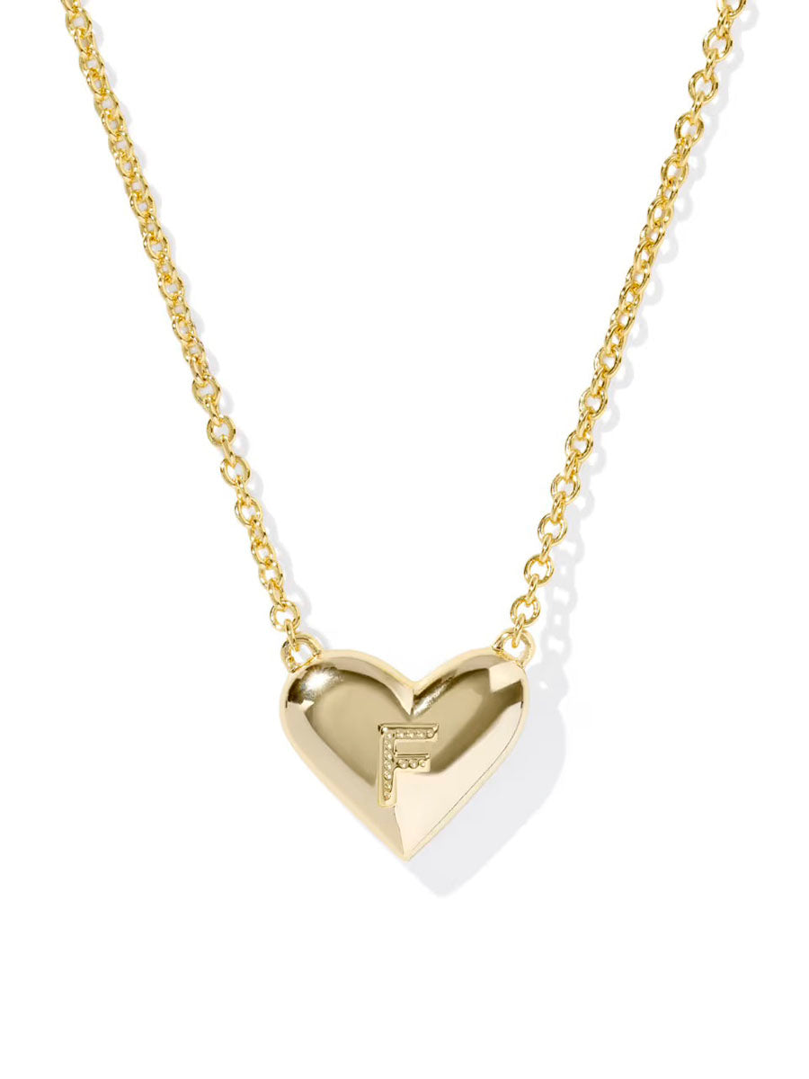 Kendra Scott Ari Heart Letter F Gold Short Pendant Necklace in Ivory Mother-of-Pearl