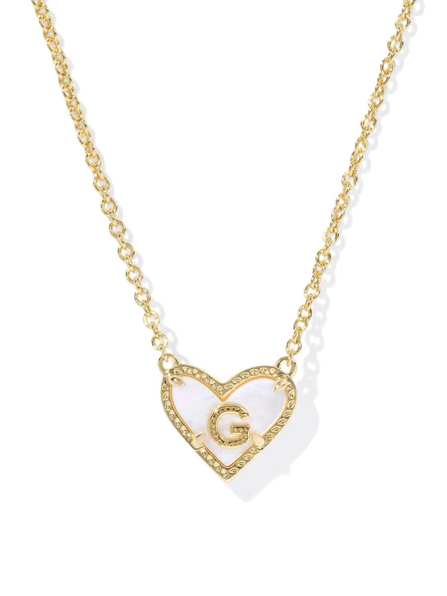 Kendra Scott Ari Heart Letter G Gold Short Pendant Necklace in Ivory Mother-of-Pearl
