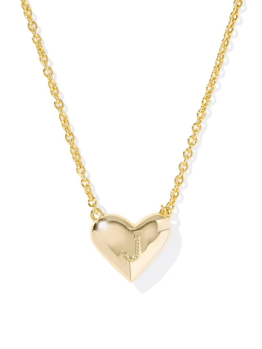 Kendra Scott Ari Heart Letter J Gold Short Pendant Necklace in Ivory Mother-of-Pearl
