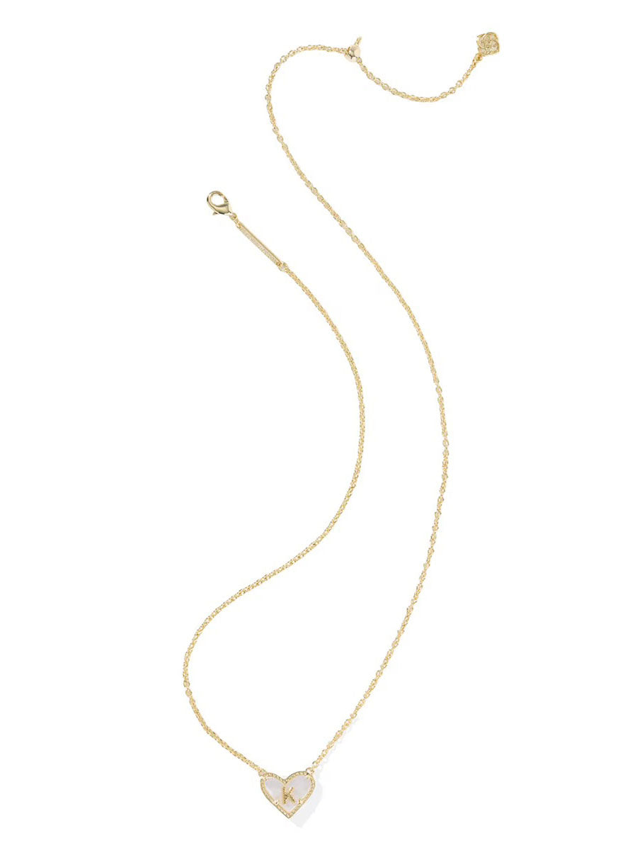 Kendra Scott Ari Heart Letter K Gold Short Pendant Necklace in Ivory Mother-of-Pearl
