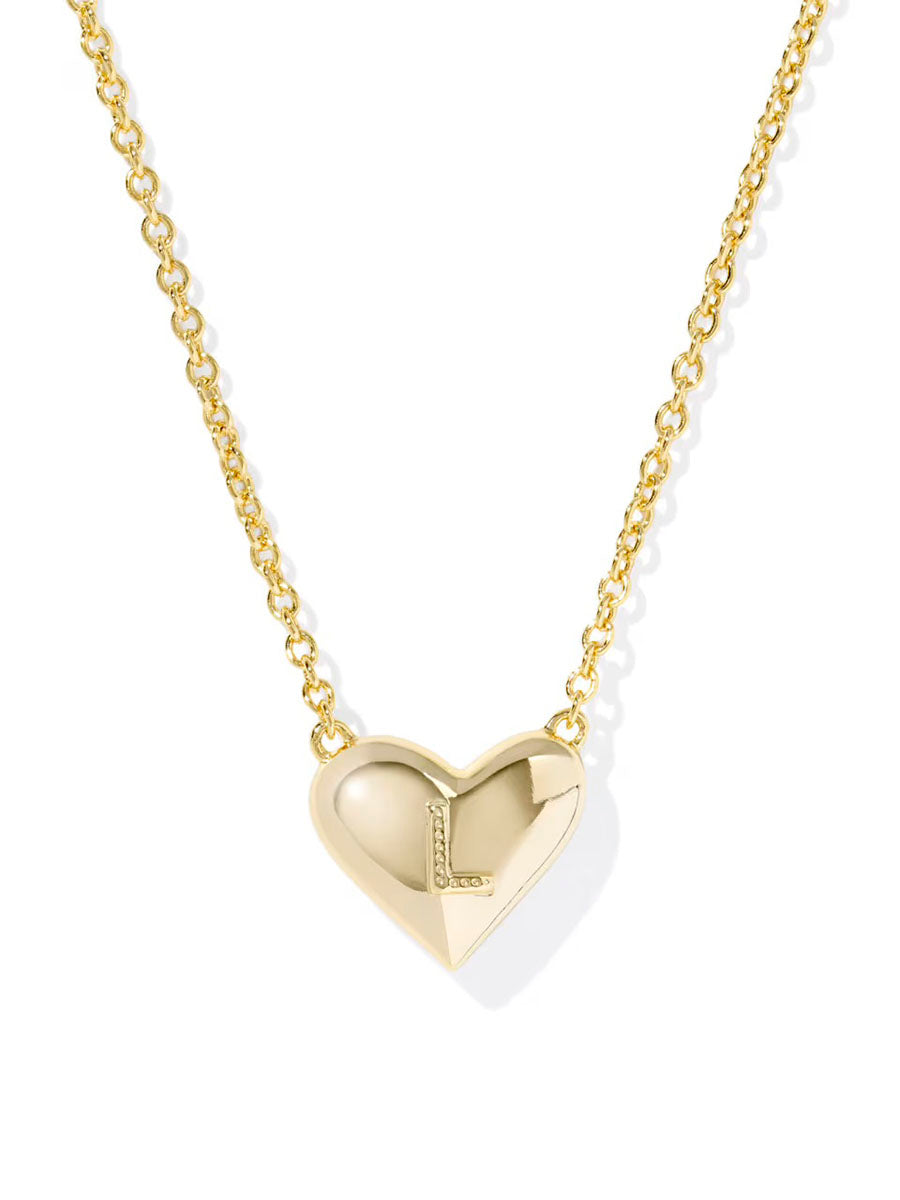 Kendra Scott Ari Heart Letter L Gold Short Pendant Necklace in Ivory Mother-of-Pearl