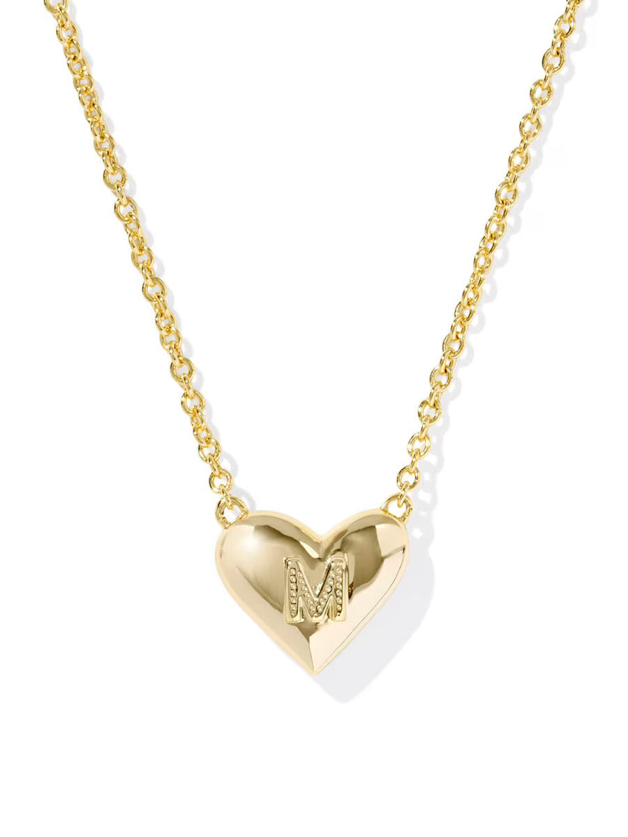 Kendra Scott Ari Heart Letter M Gold Short Pendant Necklace in Ivory Mother-of-Pearl