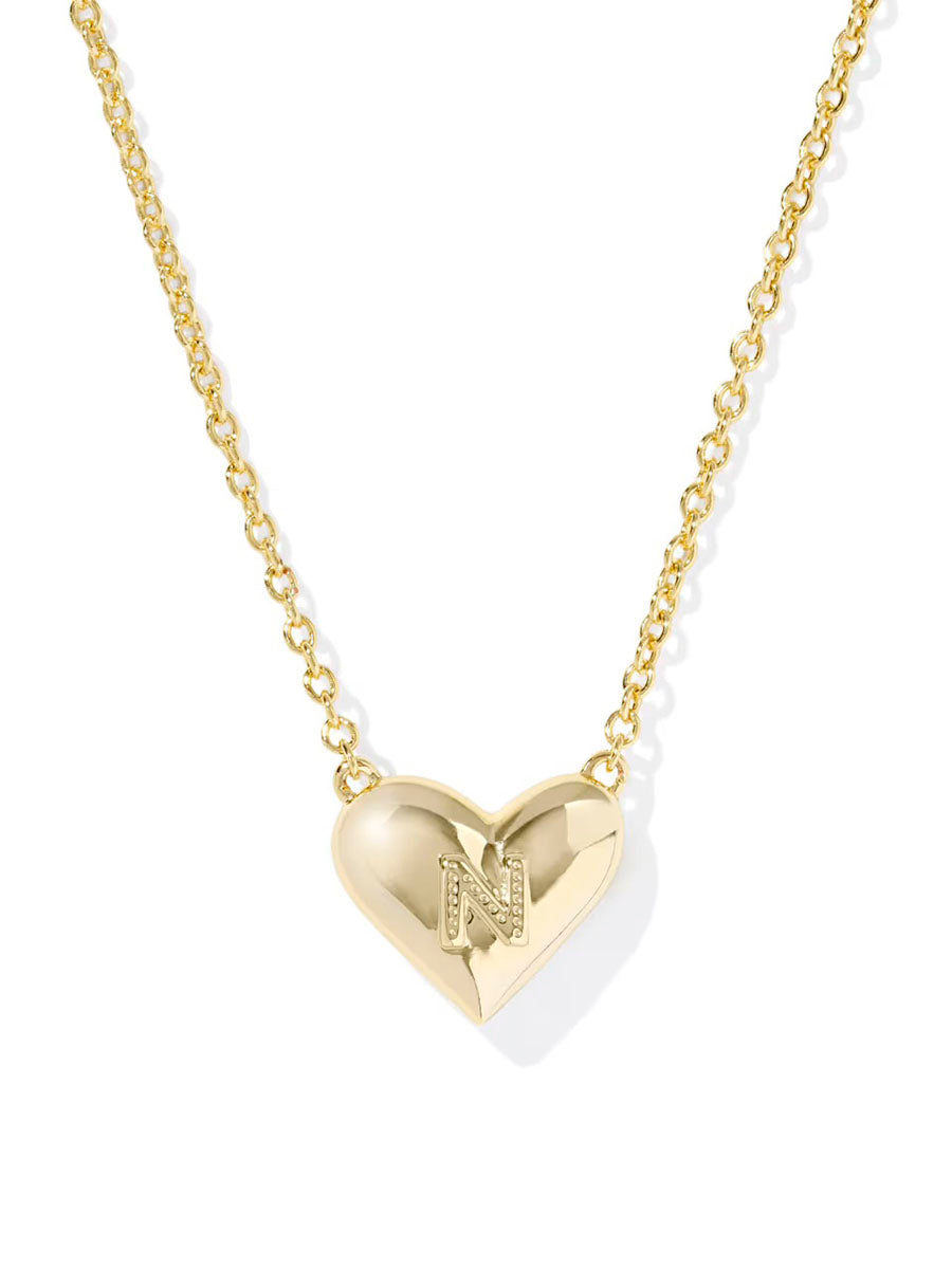Kendra Scott Ari Heart Letter N Gold Short Pendant Necklace in Ivory Mother-of-Pearl