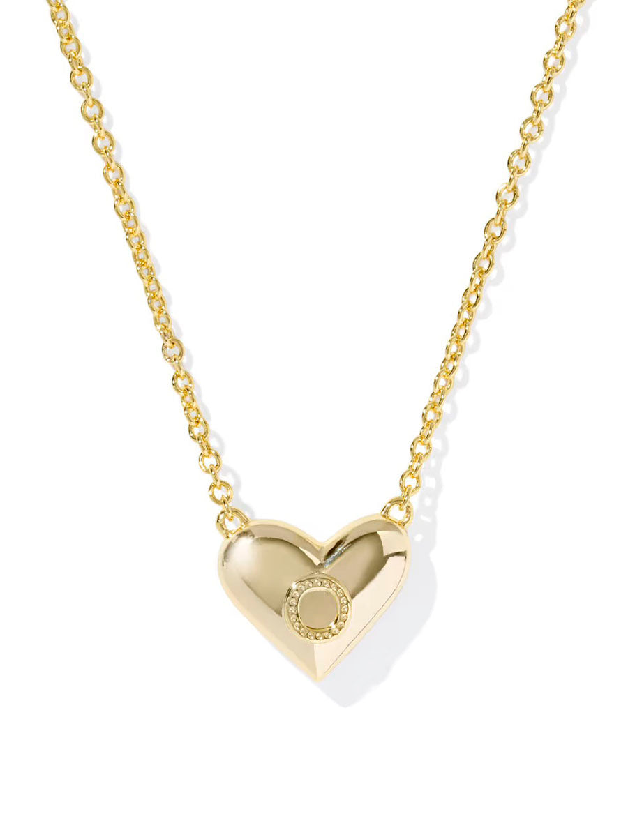 Kendra Scott Ari Heart Letter O Gold Short Pendant Necklace in Ivory Mother-of-Pearl