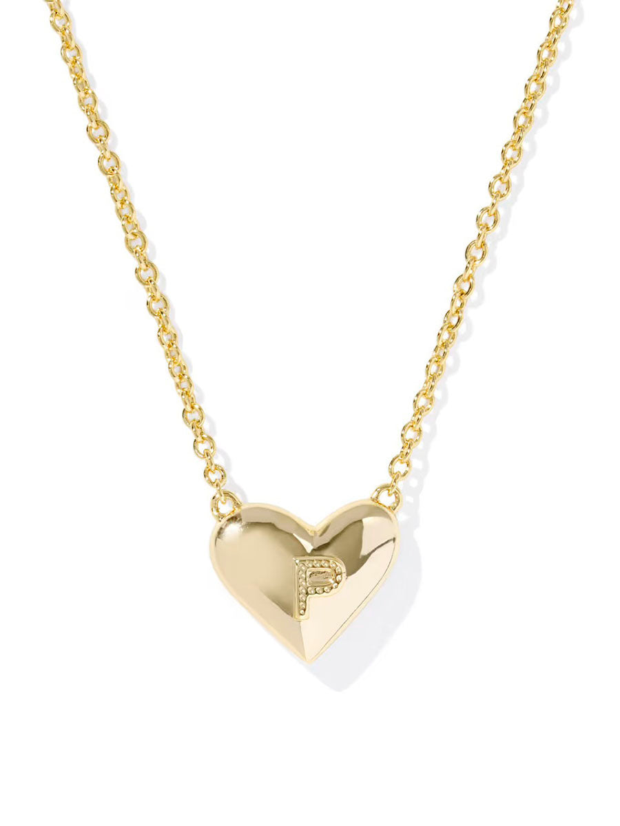 Kendra Scott Ari Heart Letter P Gold Short Pendant Necklace in Ivory Mother-of-Pearl