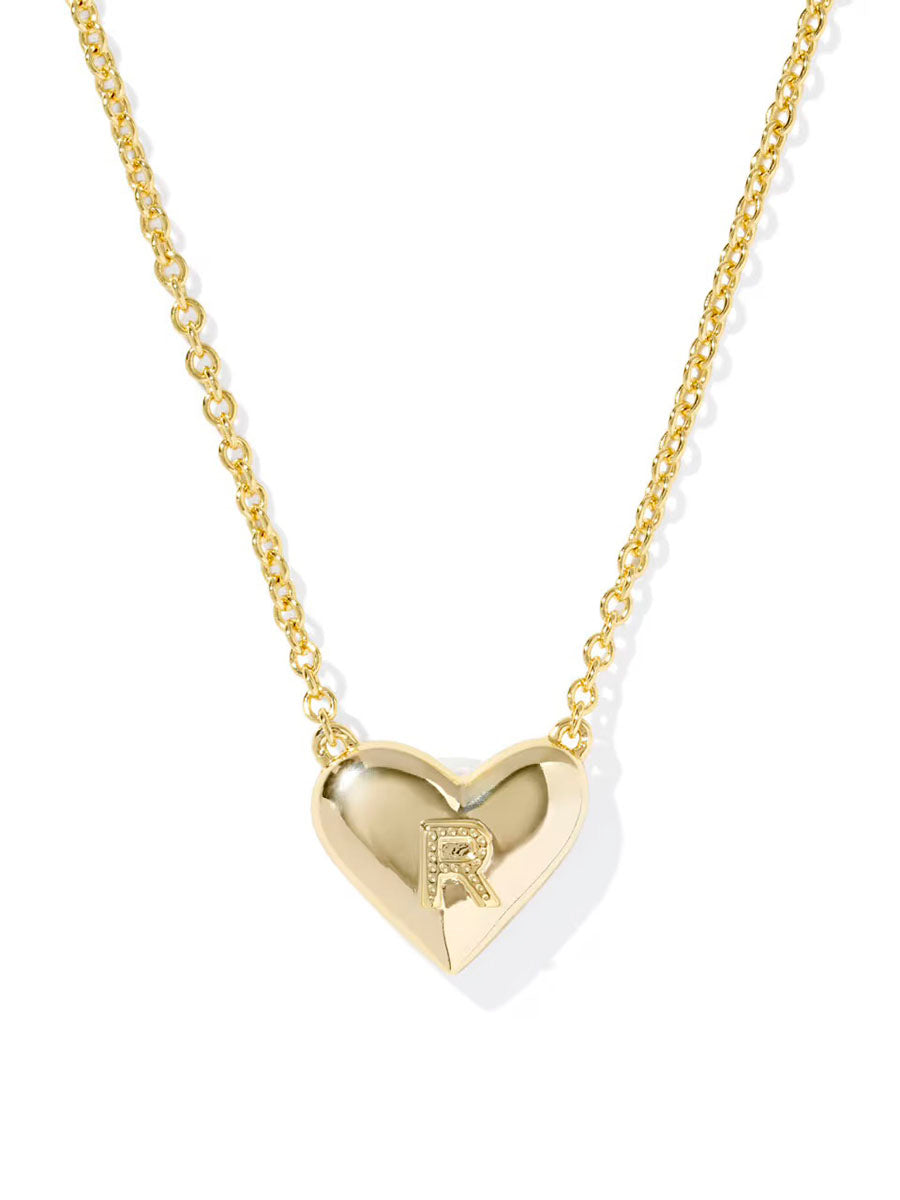 Kendra Scott Ari Heart Letter R Gold Short Pendant Necklace in Ivory Mother-of-Pearl