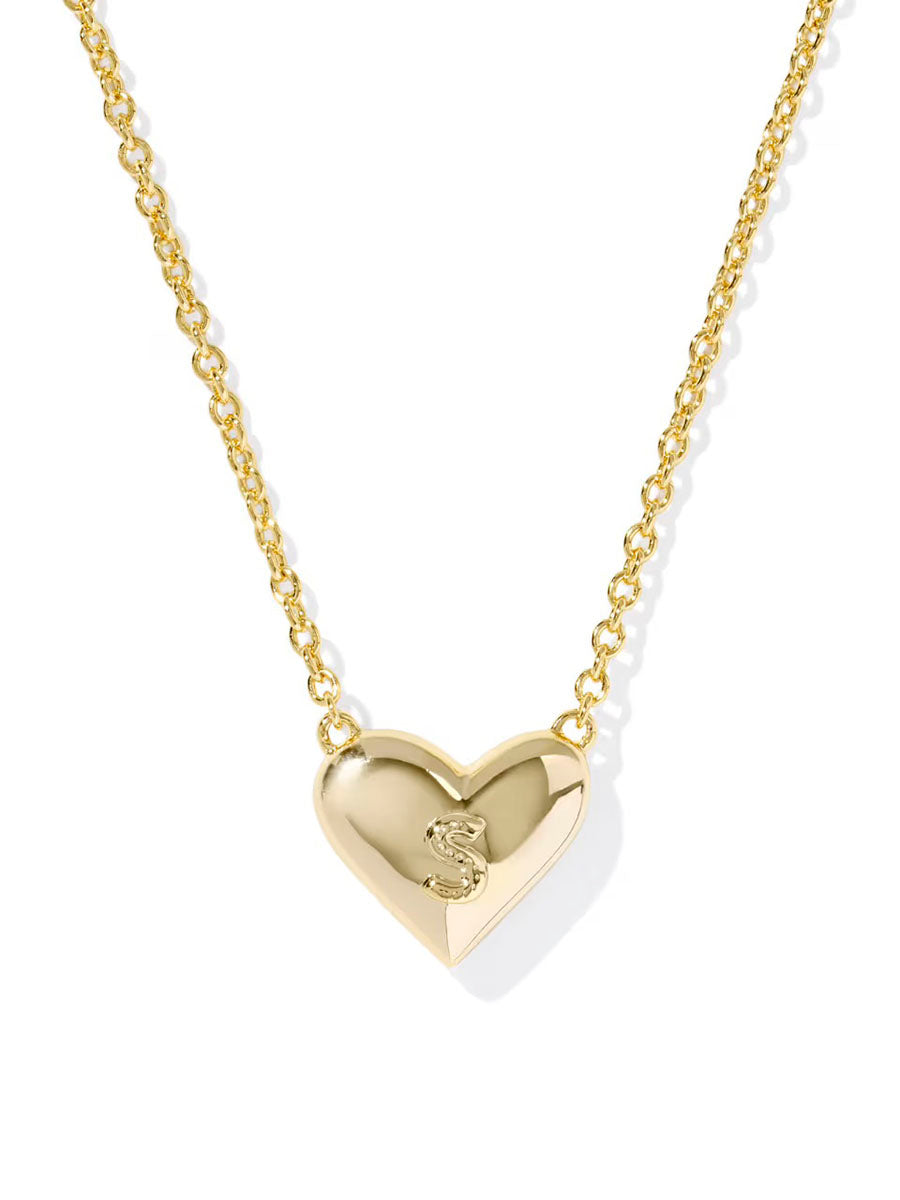 Kendra Scott Ari Heart Letter S Gold Short Pendant Necklace in Ivory Mother-of-Pearl