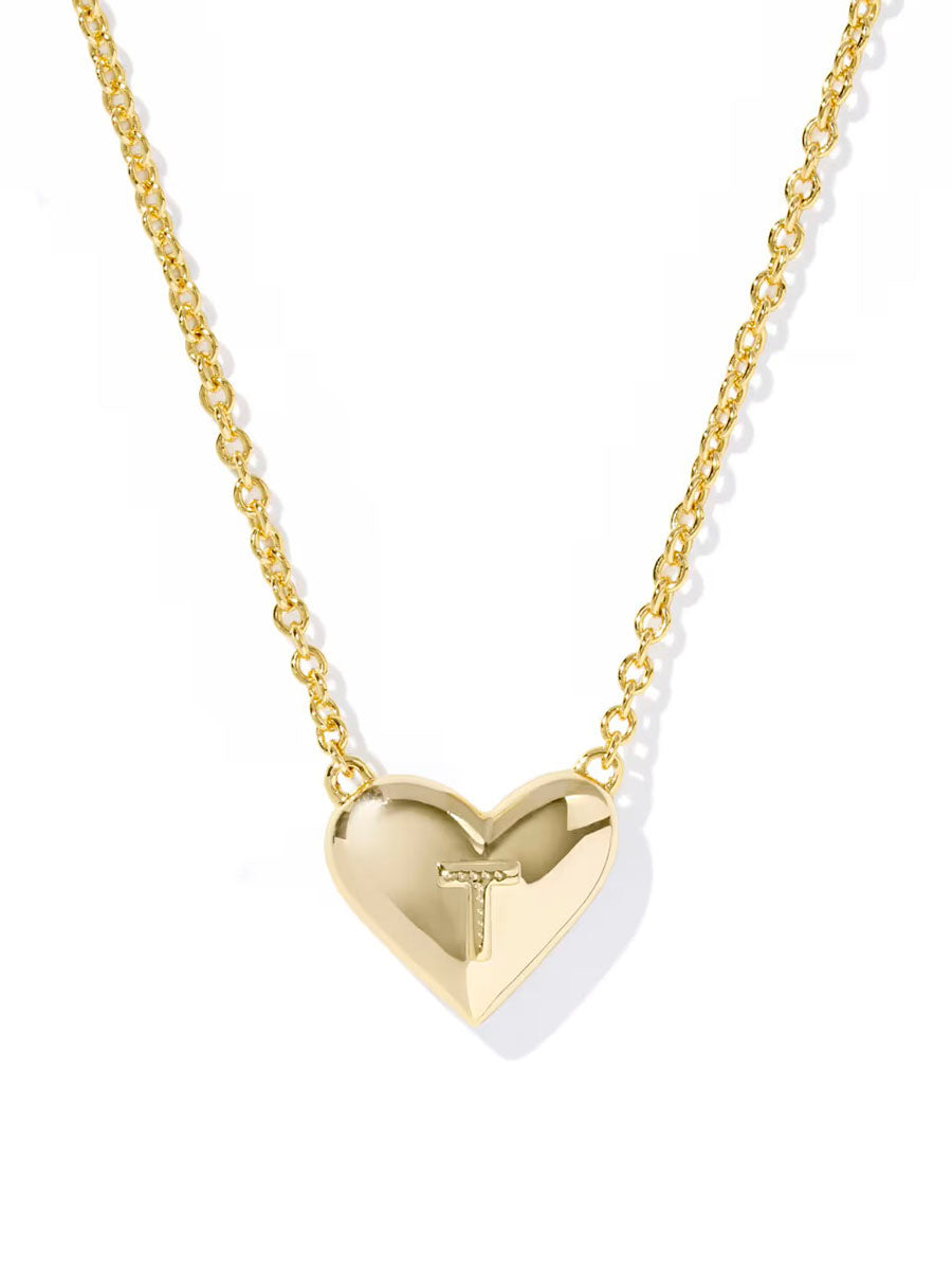 Kendra Scott Ari Heart Letter T Gold Short Pendant Necklace in Ivory Mother-of-Pearl