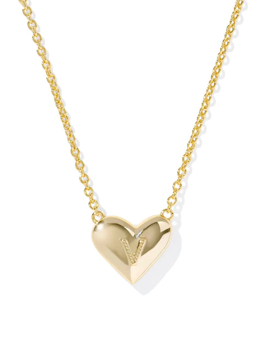 Kendra Scott Ari Heart Letter V Gold Short Pendant Necklace in Ivory Mother-of-Pearl
