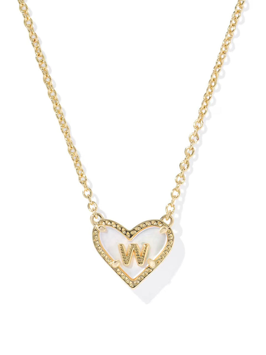 Kendra Scott Ari Heart Letter W Gold Short Pendant Necklace in Ivory Mother-of-Pearl