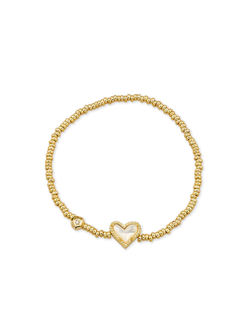 Kendra Scott Ari Heart Gold Stretch Bracelet in Ivory Mother-of-Pearl