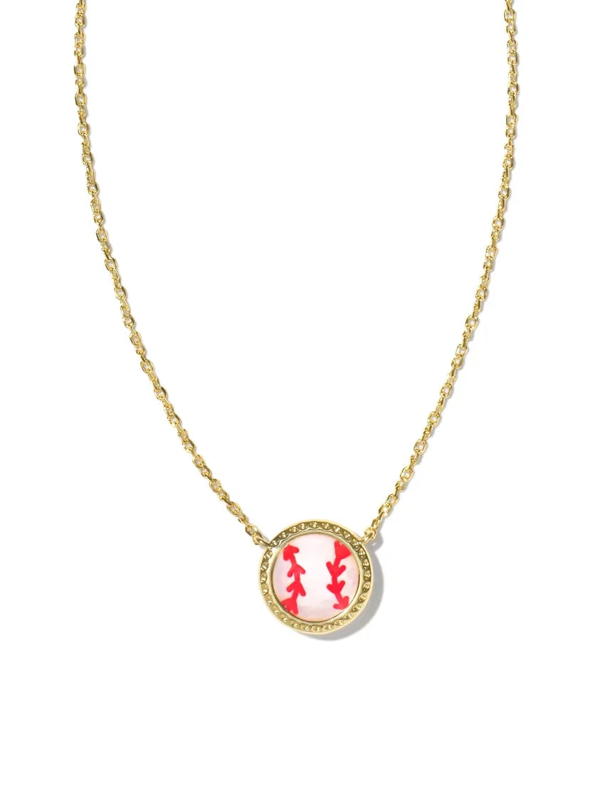 Kendra Scott Baseball Gold Short Pendant Necklace in Ivory Mother-of-Pearl
