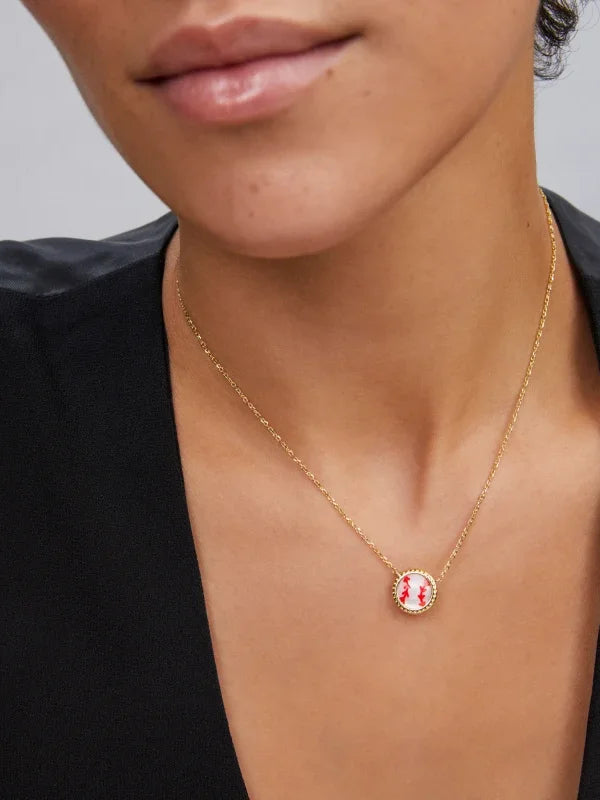 Kendra Scott Baseball Gold Short Pendant Necklace in Ivory Mother-of-Pearl