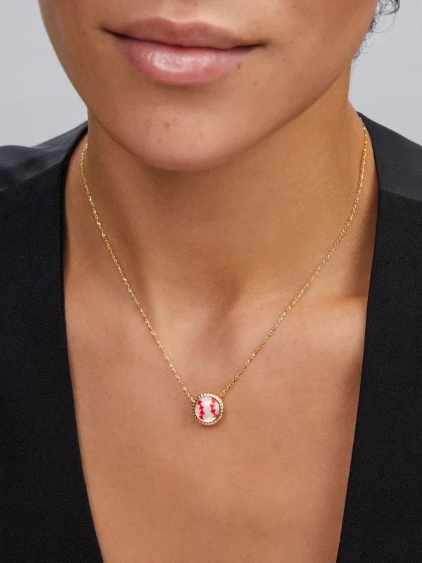Kendra Scott Baseball Gold Short Pendant Necklace in Ivory Mother-of-Pearl