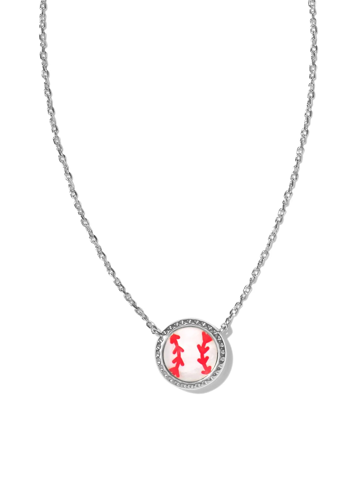 Kendra Scott Baseball Silver Short Pendant Necklace in Ivory Mother-of-Pearl