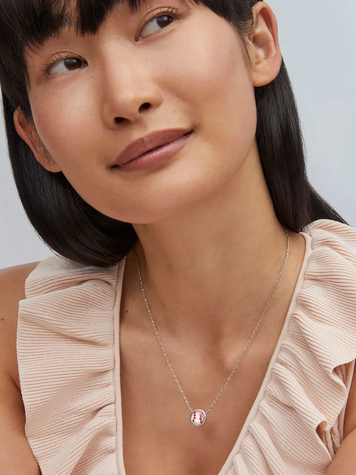 Kendra Scott Baseball Silver Short Pendant Necklace in Ivory Mother-of-Pearl