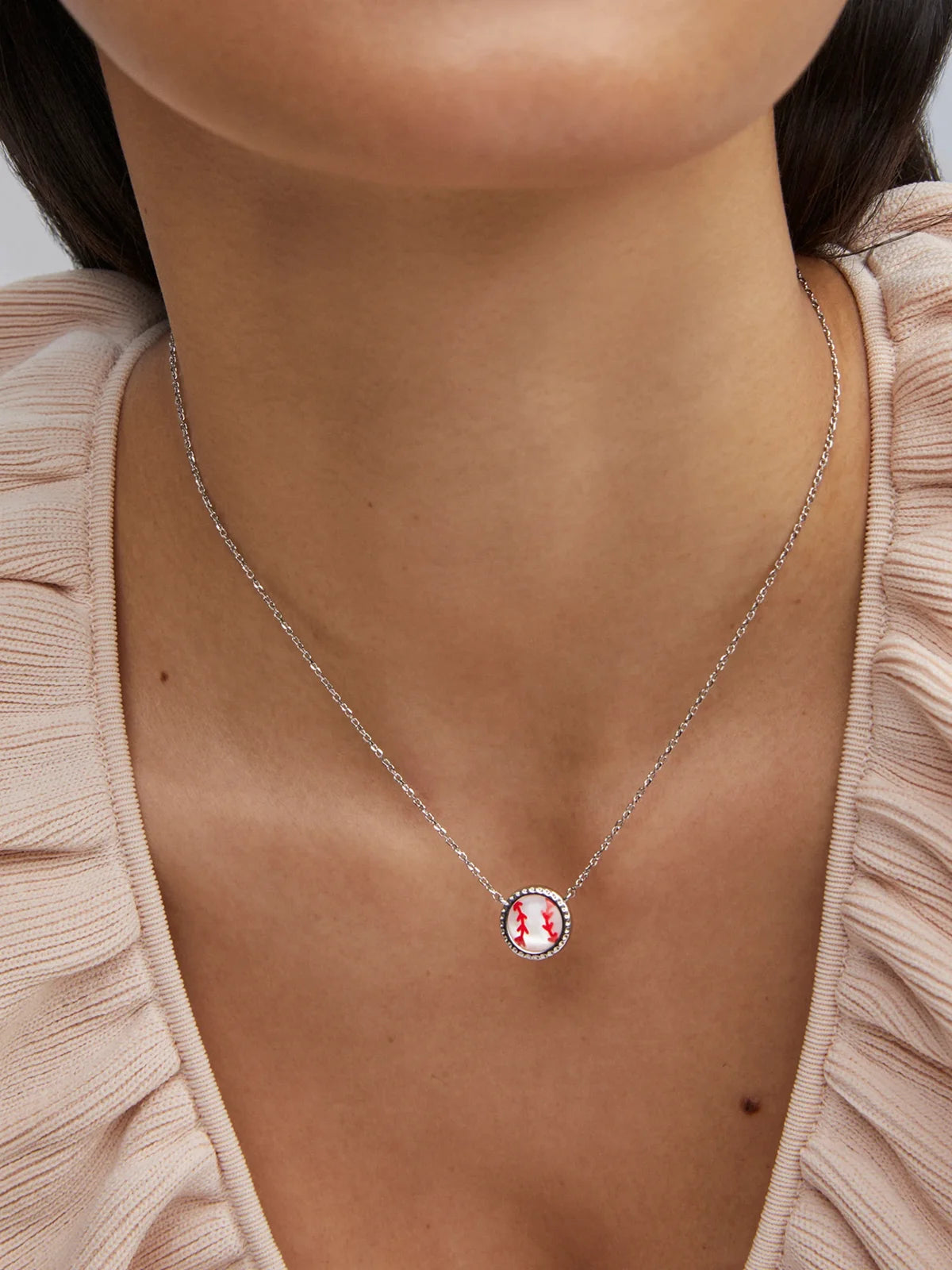 Kendra Scott Baseball Silver Short Pendant Necklace in Ivory Mother-of-Pearl
