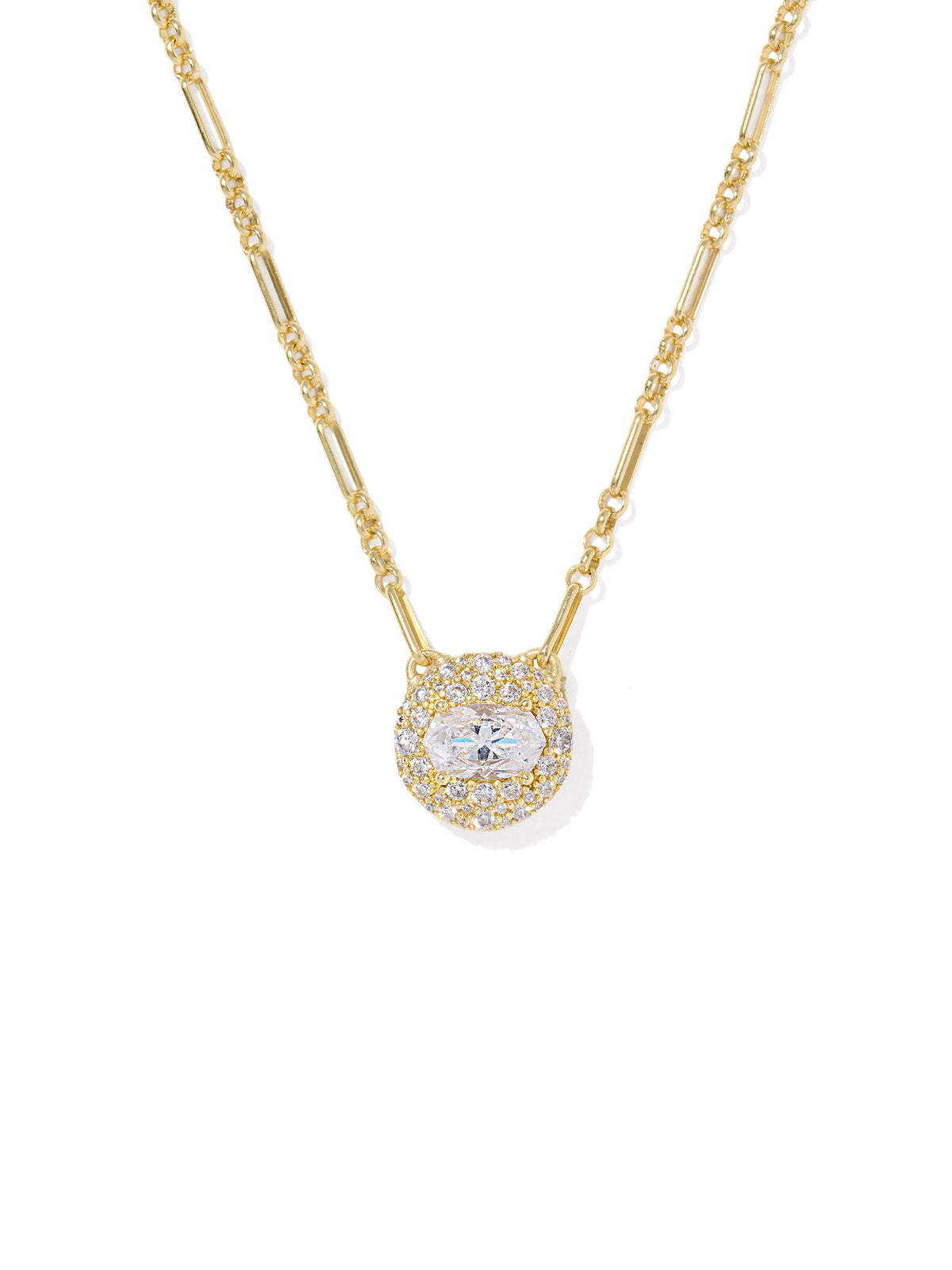 Kendra Scott Bella Gold Short Pendant Necklace in White CZ