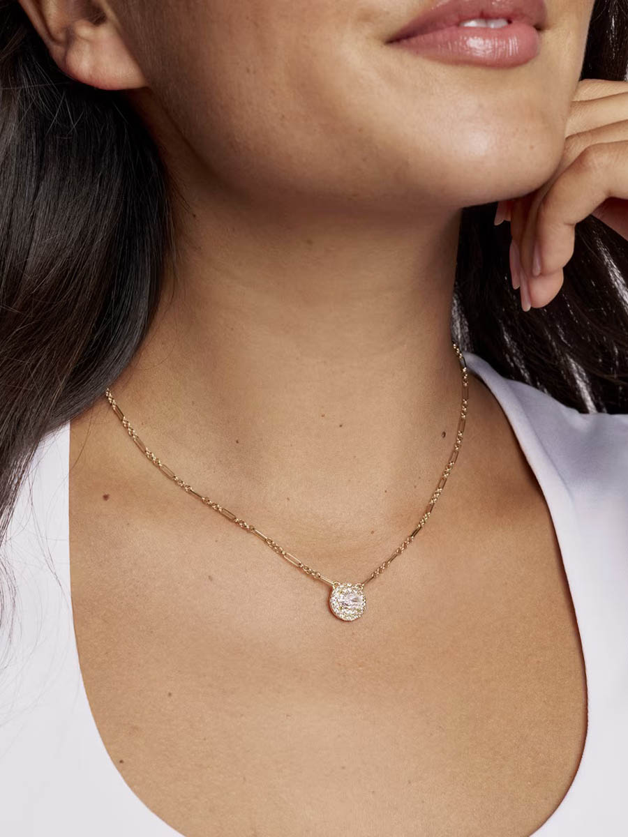 Kendra Scott Bella Gold Short Pendant Necklace in White CZ