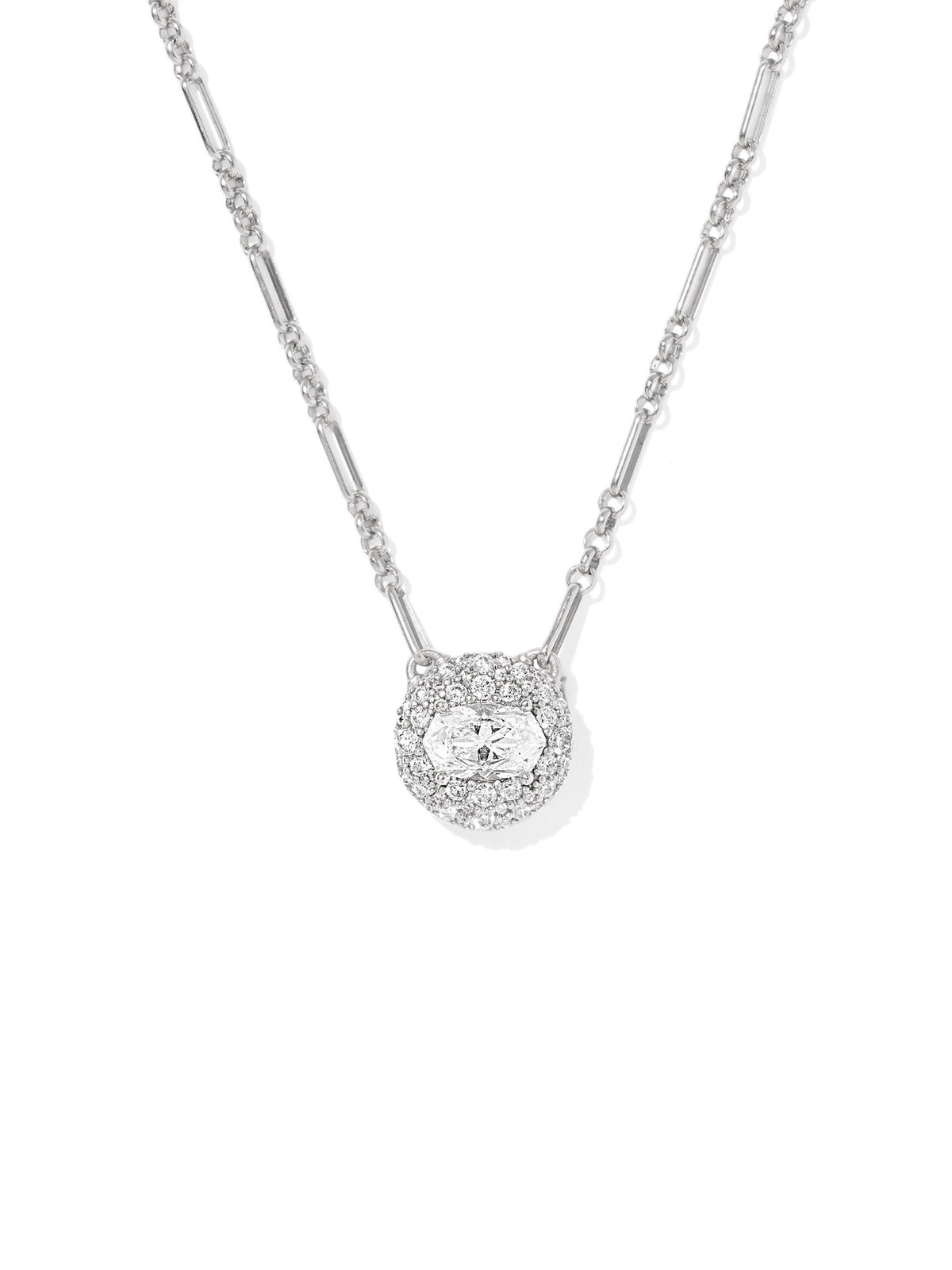 Kendra Scott Bella Silver Short Pendant Necklace in White CZ