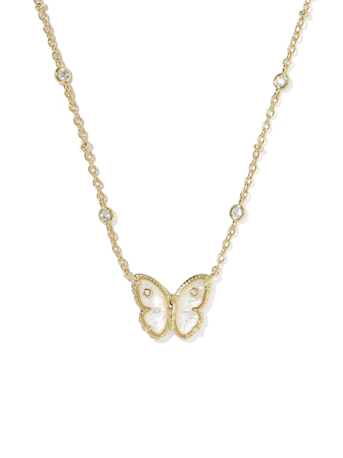 Kendra Scott Cailey Butterfly Gold Short Pendant Necklace in Ivory Mother-of-Pearl