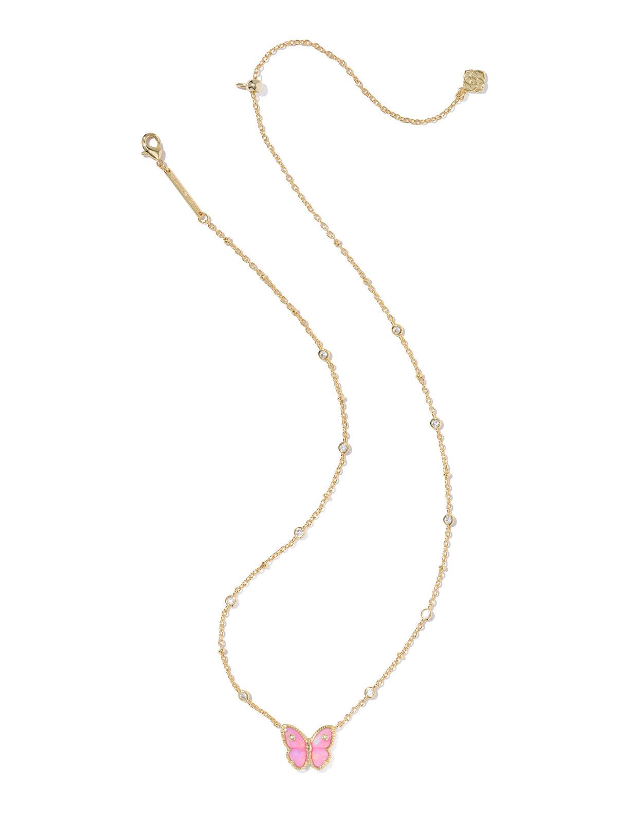 Kendra Scott Cailey Butterfly Gold Short Pendant Necklace in Pink Opalescent Resin