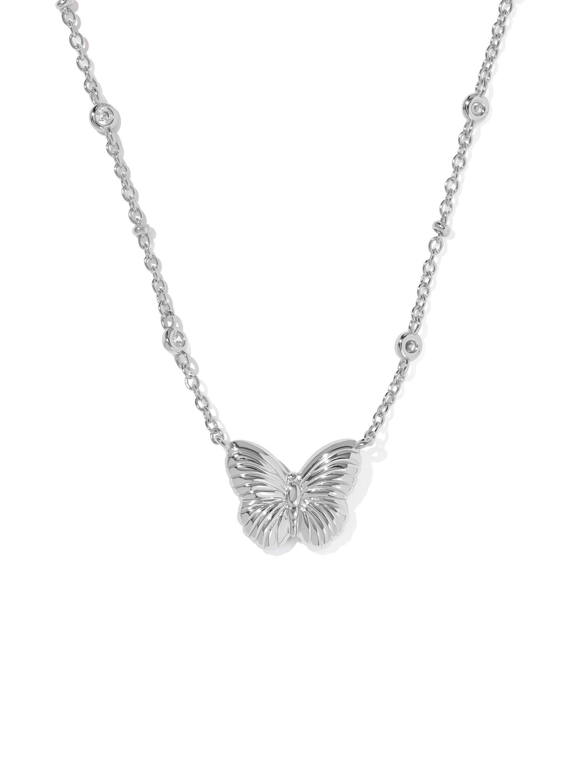 Kendra Scott Cailey Butterfly Silver Short Pendant Necklace in Ivory Mother-of-Pearl