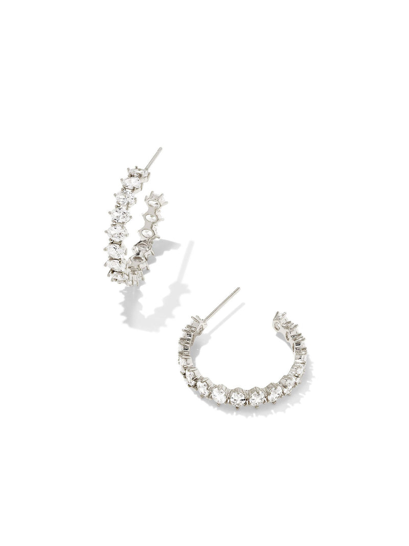 Kendra Scott Cailin Silver Crystal Hoop Earrings in White CZ