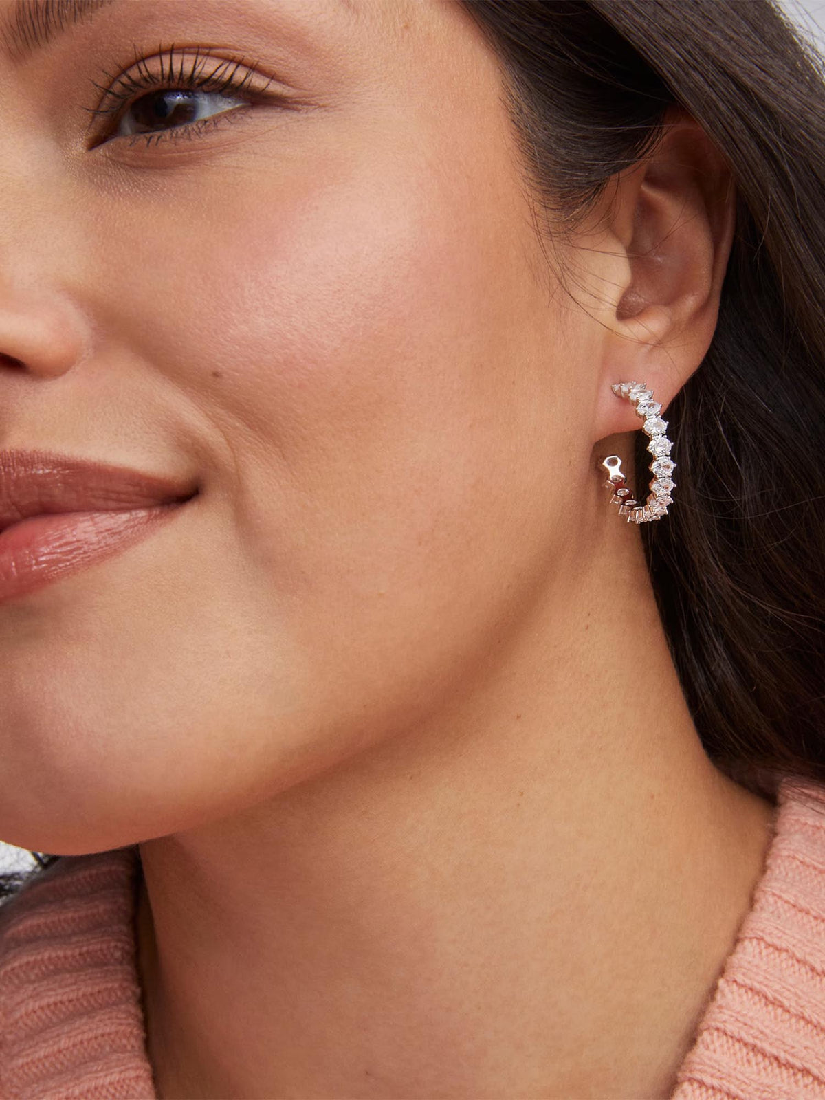 Kendra Scott Cailin Silver Crystal Hoop Earrings in White CZ