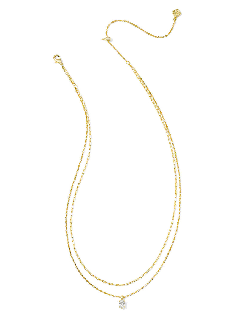 Kendra Scott Cailin Gold Crystal Multi Strand Necklace in White CZ