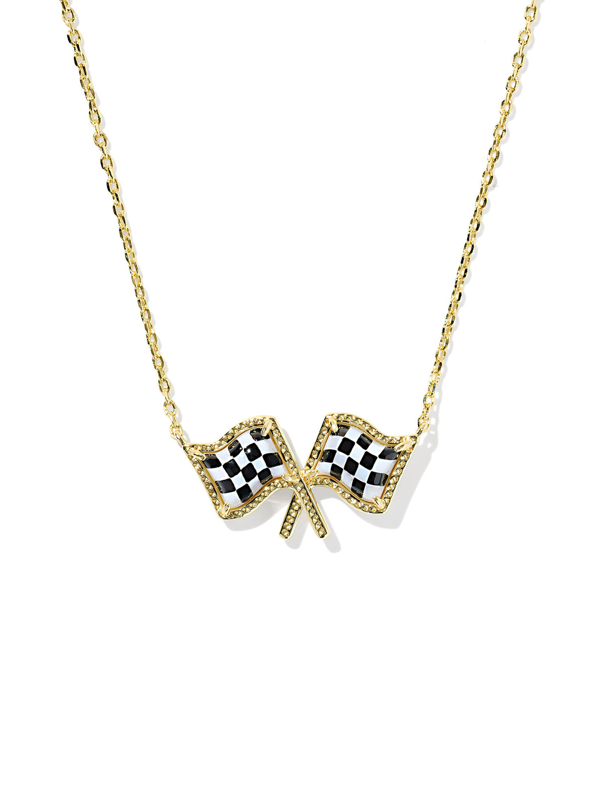 Kendra Scott Checkered Flag Gold Short Pendant Necklace in White Mother-of-Pearl
