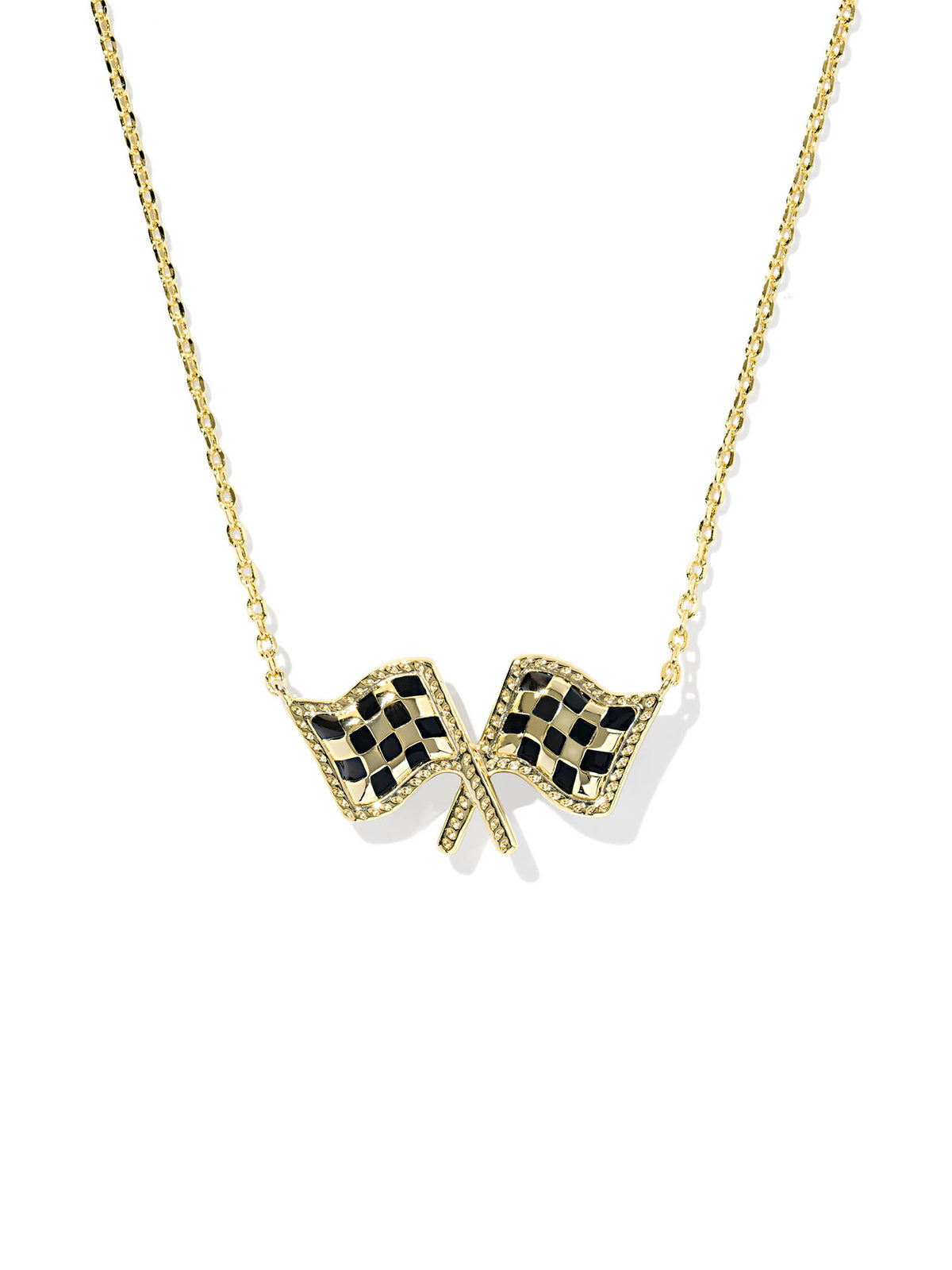 Kendra Scott Checkered Flag Gold Short Pendant Necklace in White Mother-of-Pearl