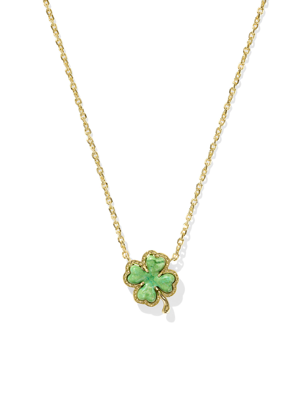 Kendra Scott Clover Gold Short Pendant Necklace Lime Green Magnesite