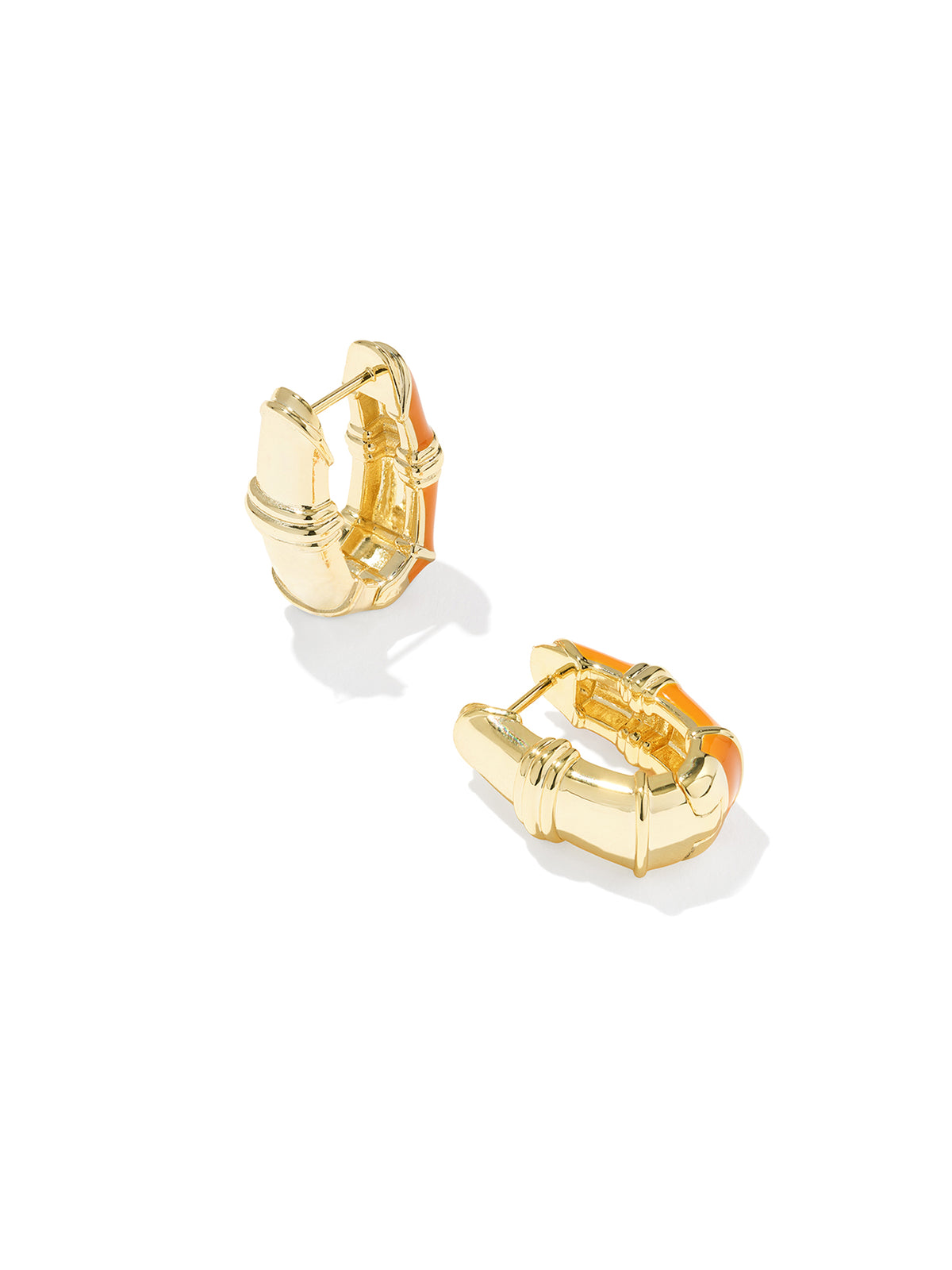 Kendra Scott Courtney Gold Enamel Huggie Earrings in Bright Orange Enamel