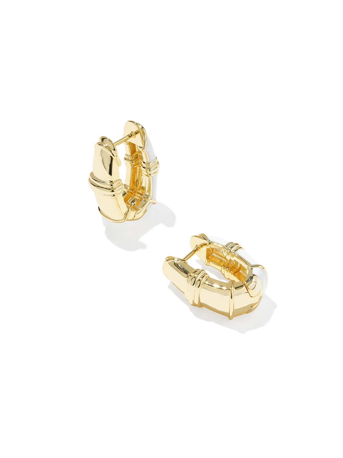Kendra Scott Courtney Gold Enamel Huggie Earrings in White Enamel