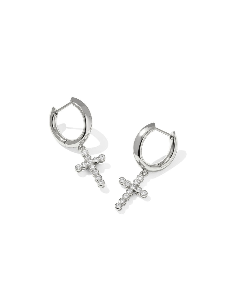 Kendra Scott Cross Silver Crystal Huggie Earrings