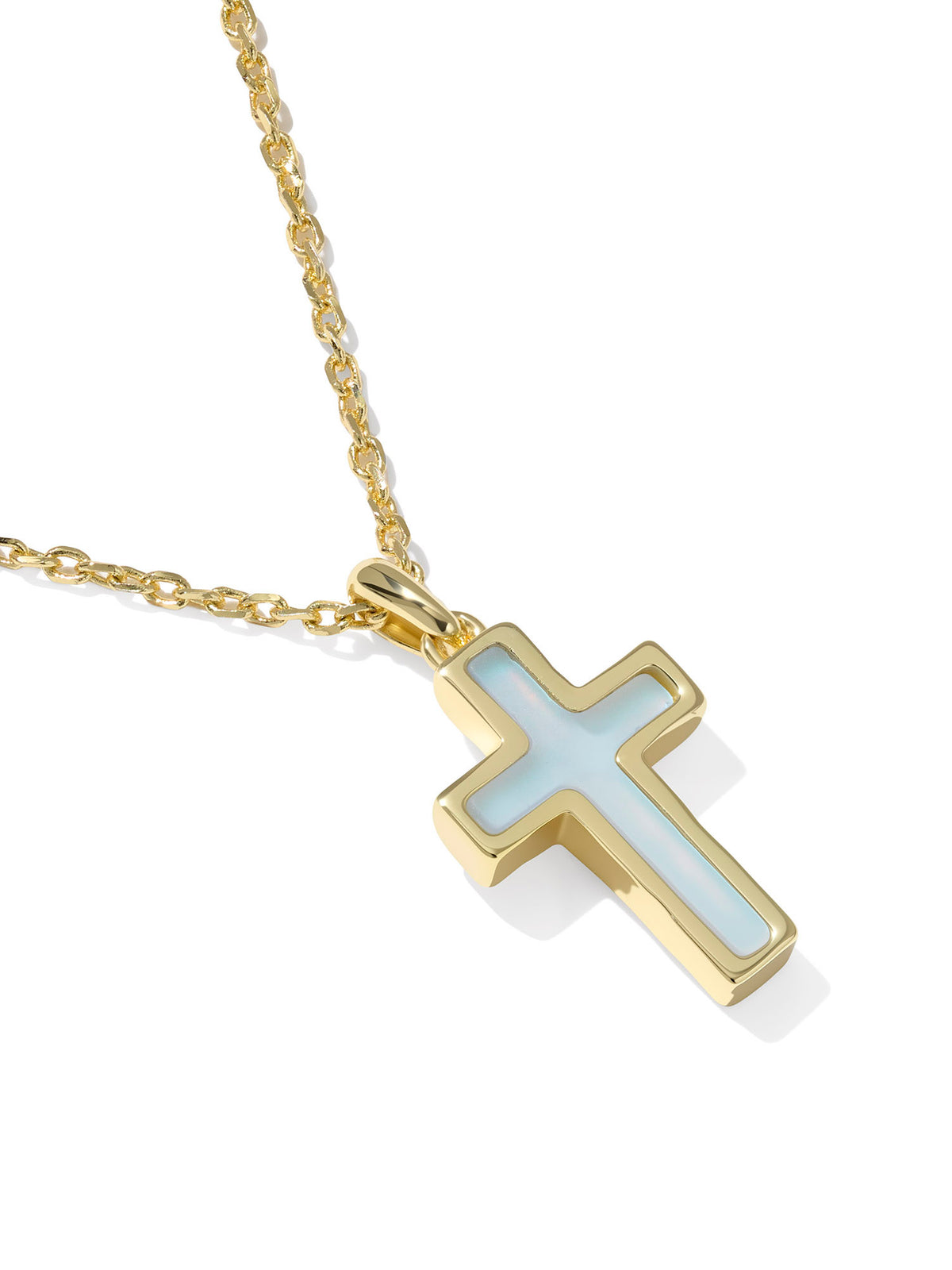 Kendra Scott Cross Gold Pendant Necklace in Matte Light Blue Dichroic Glass
