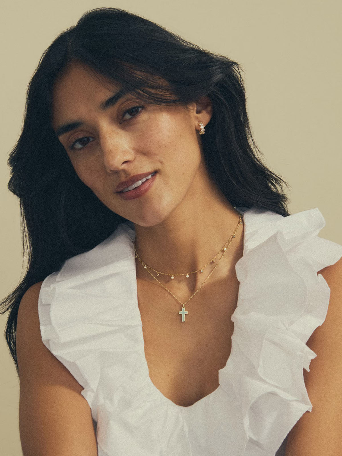 Kendra Scott Cross Gold Pendant Necklace in Matte Light Blue Dichroic Glass