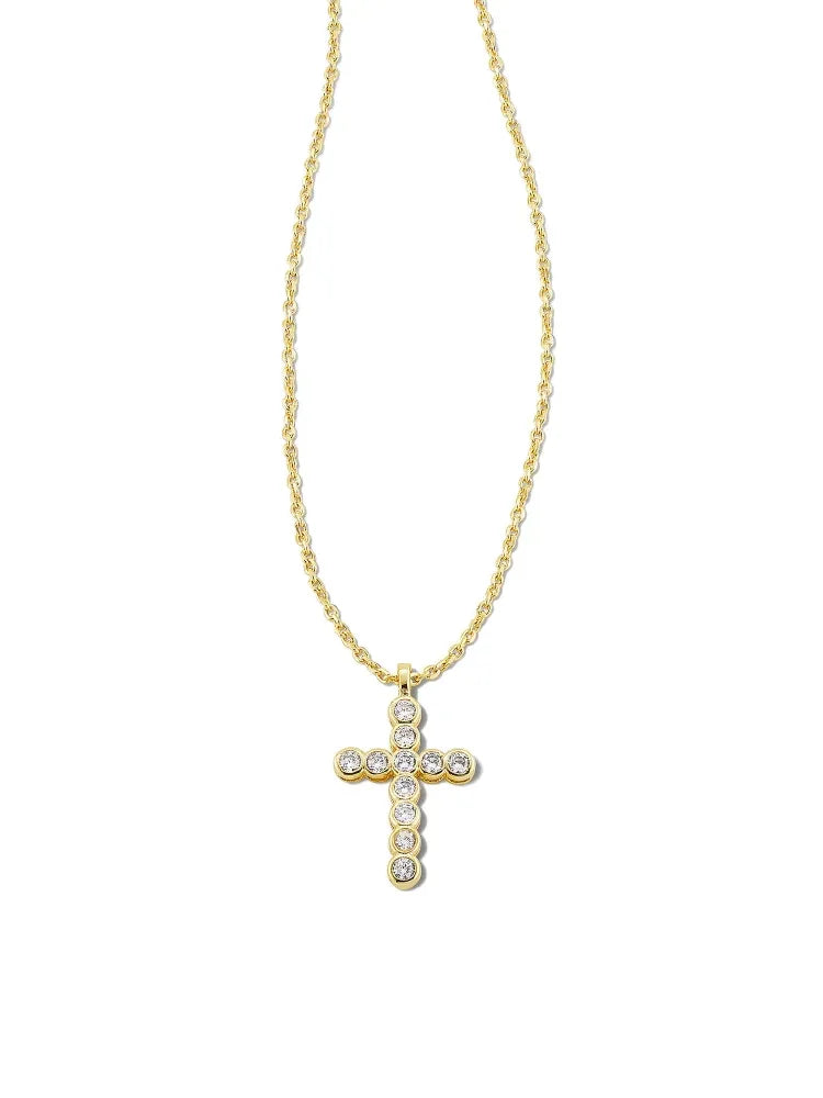 Kendra Scott Cross Gold Crystal Pendant Necklace in White CZ
